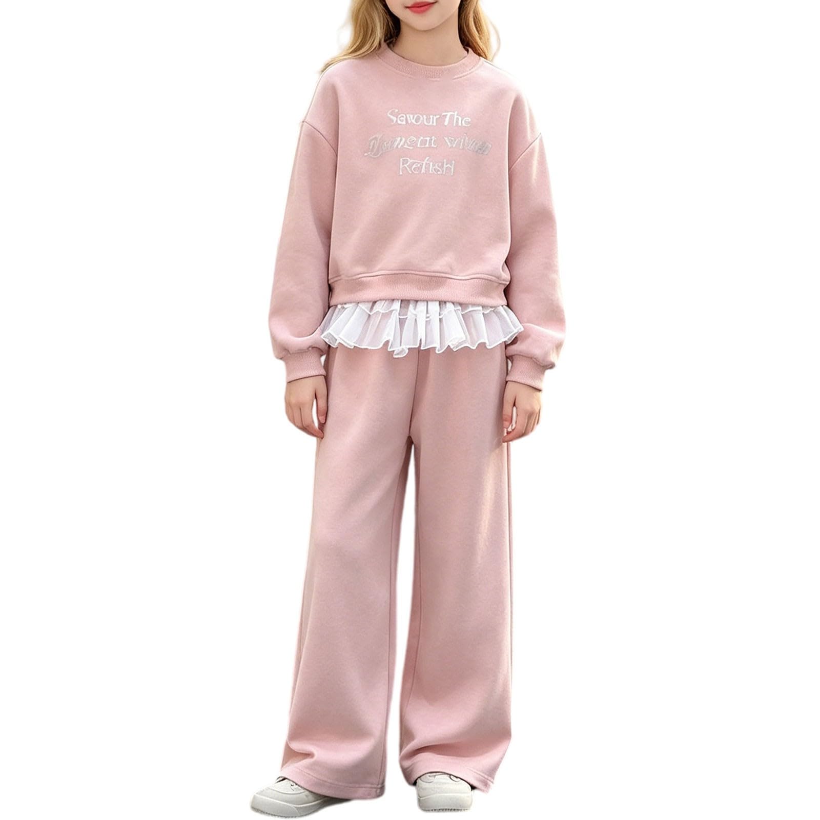 Trainingsanzug-Set für Mädchen, Pullover, weites Bein