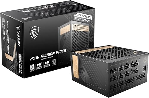 MEG Ai1300P PCIE5 - Fuente de alimentación para juegos - Modular, 80 Plus Platinum Certified 1000W - Condensadores 100% japoneses de 221.0F - Tamaño