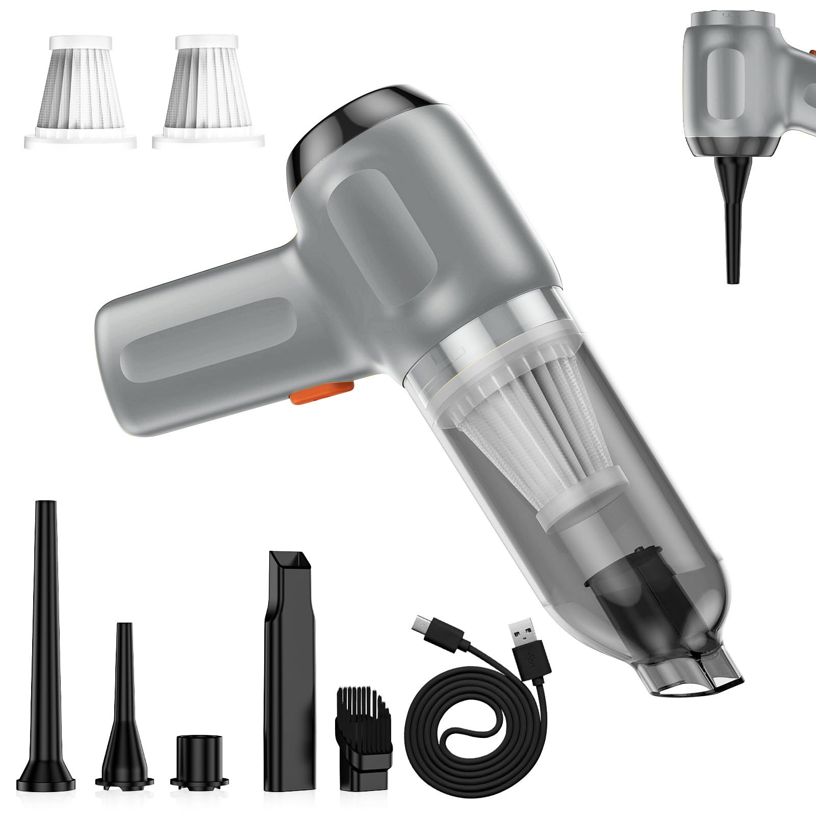 Fanisic Mini Car Vacuum, Cordless Handheld Vacuum Cleaner Rechargeable, 15000PA Strong Suction, 3 in1 Dust Buster/Air Blower/Hand Pump for Car/Keyboard/Home/Office, Inflate/Deflate Swim Ring-image-30