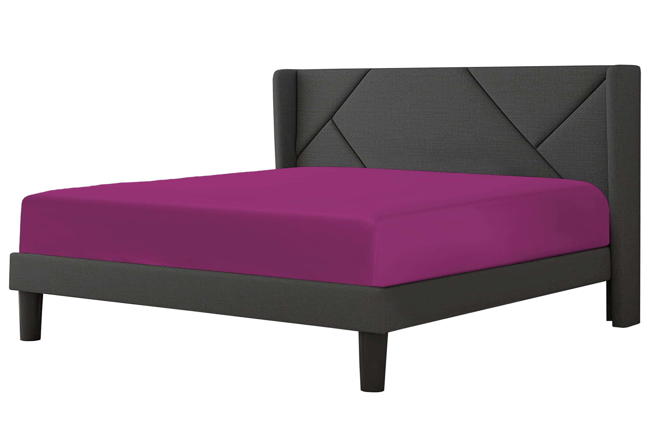 Fitted Sheet 23cm Deep Pocket 200 Thread Count Egyptian Cotton Single, Double, King, Super King Soft & Comfortable Bottom Fitted Sheet (Fuchsia, Double) — image 1