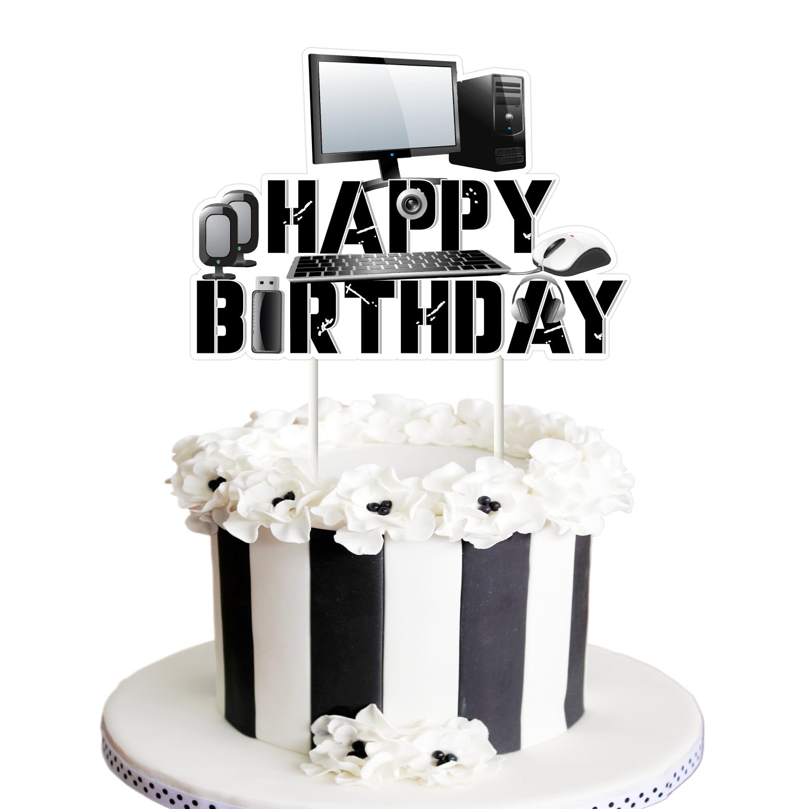 Computer Happy Birthday Cake Topper - Video Game Themed Party Decorations - View #10