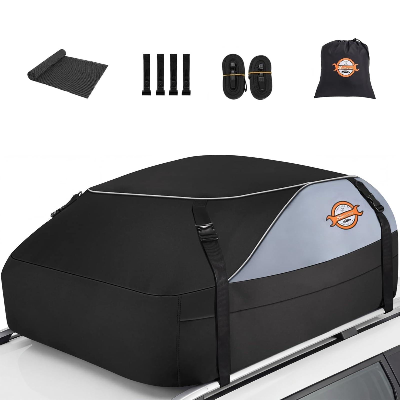 Sailnovo Cofre Techo Coche 595L - Bolsa Impermeable Plegable 1000D PVC con 8 Correas, 6 Ganchos para Puerta Y Alfombrilla Antideslizante, para Coche con/Sin Barras Portaequipajes, Viajes Y Transporte — view 12