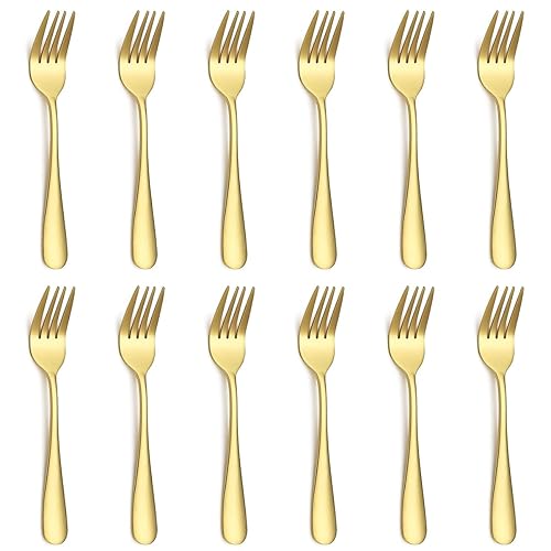 Evanda Gold Dessert Forks Set of 12 Pack 5.62", Golden