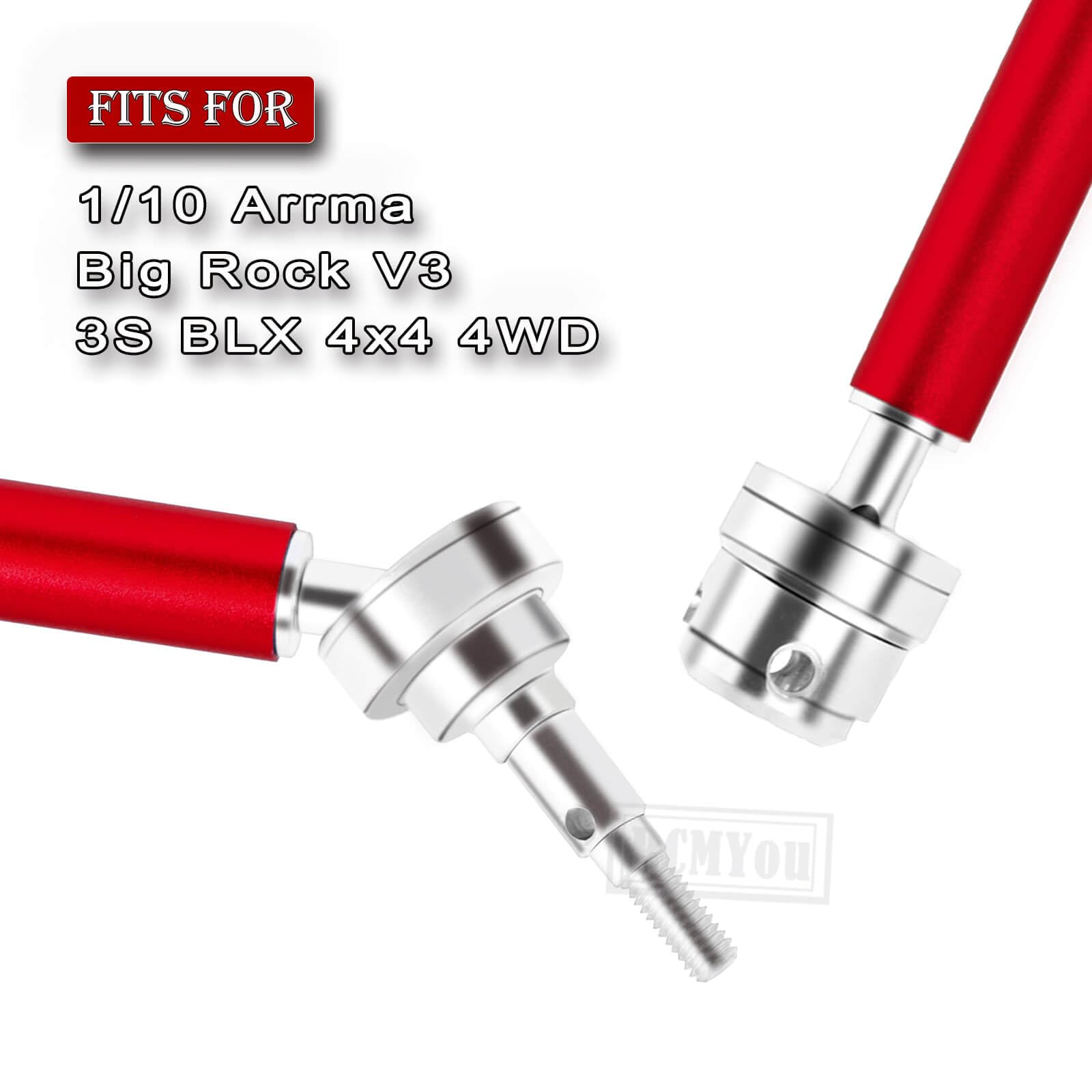 RCMYou Drive Shaft CVD Upgrades Part Axles for 1/10 Arrma Big Rock V3 3S BLX 4x4 4WD,4Pcs Front Rear Driveshafts for New Big Rock V3,RC Car Model #ARA4312V3,Red (More Power)