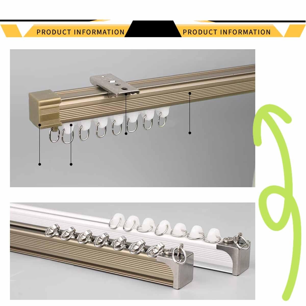 Montowany na suficie metalowy system szyn z haczykami, do zasłon prysznicowych i przegródek, 350 cm, łatwy montaż, idealny do sypialni i łazienek