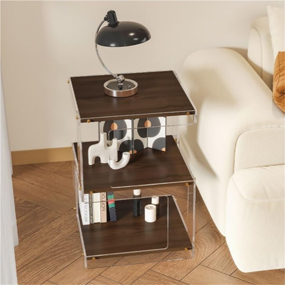 Table d'appoint en acrylique marron à 3 niveaux et étagères en bois