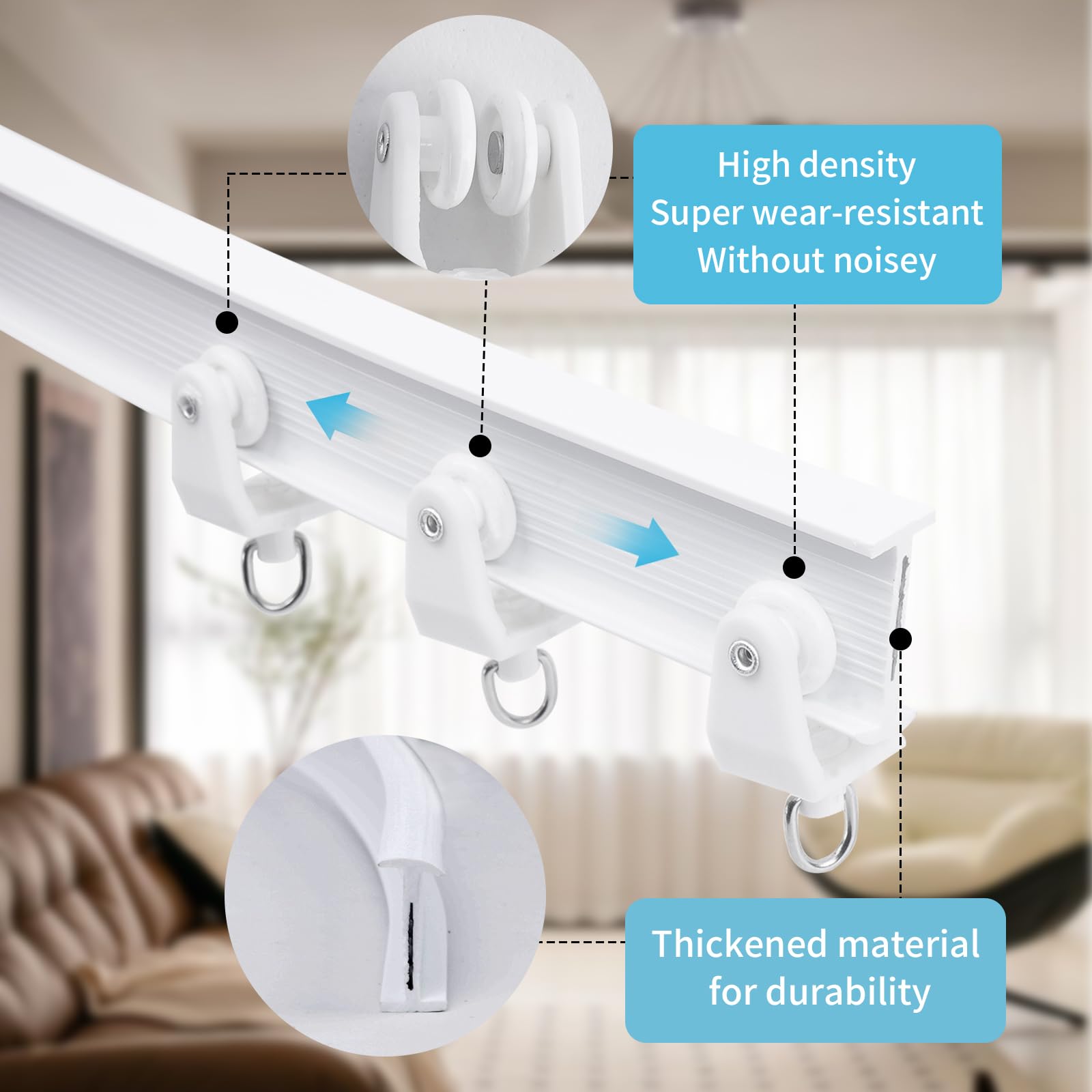3m Binario per Tende a Parete con 24 Clips in Ferro,Flessibile,Curvo, Binario PVC Montato Lateralmente, Sistemi di Scorrevole Binario Tende da Doccia, Divisori per Ambienti, per Camper,Bianco