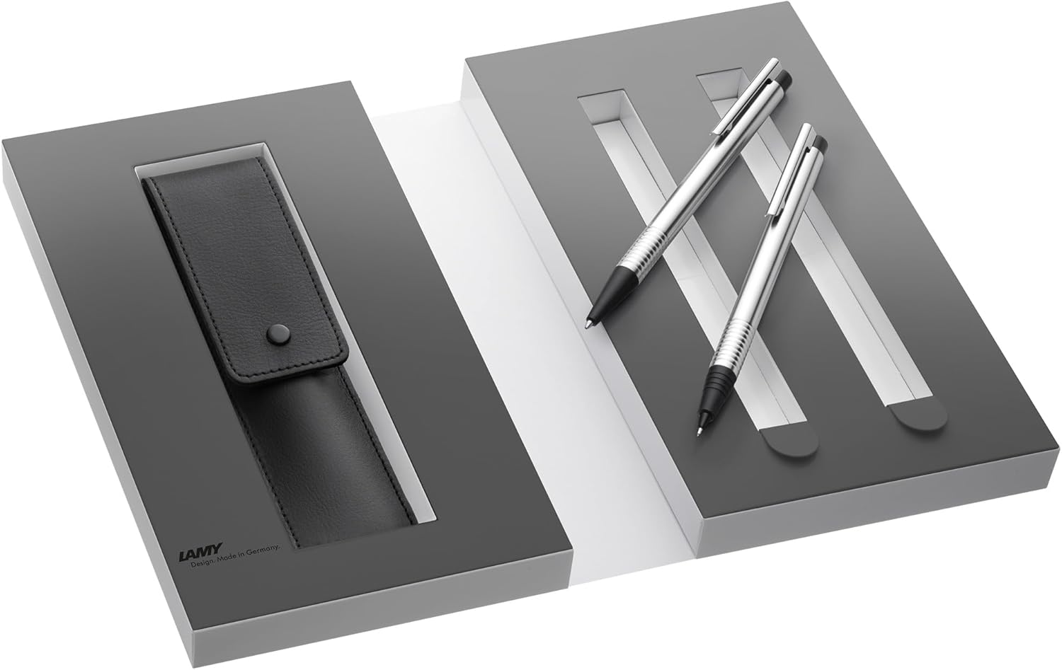 Lamy 1230492 Set Retractable Ball Pen and Mechanical Pencil with Leather Case in Gift Box M 205/105 Silver/Black