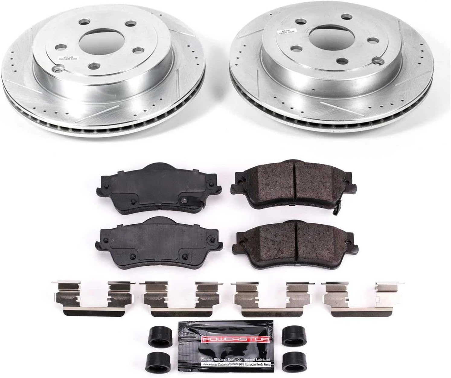 PowerStop Rear Brake Kit for Pontiac G8 2008-09 - Drilled and Slotted Disc Rotors with Carbon-Fiber Ceramic Brake Pads Replacement, K5525