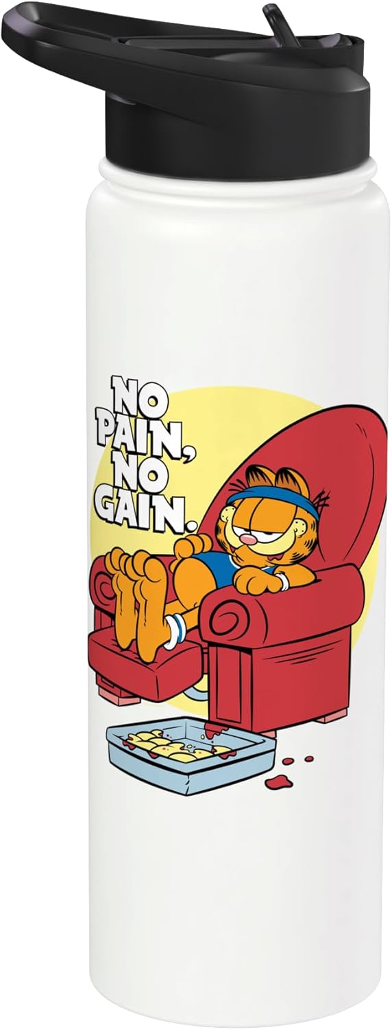 Garfield Classic No Pain No Gain Recliner Lasagna Stainless Steel Insulated Water Bottle