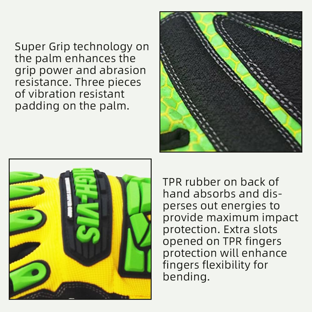 Seibertron HIGH-VIS competencia SDXG2 Supergrip GEL Petróleo y Gas de protección guantes de seguridad contra choques vibración guantes de trabajo guantes de trabajo, guantes de esquí L