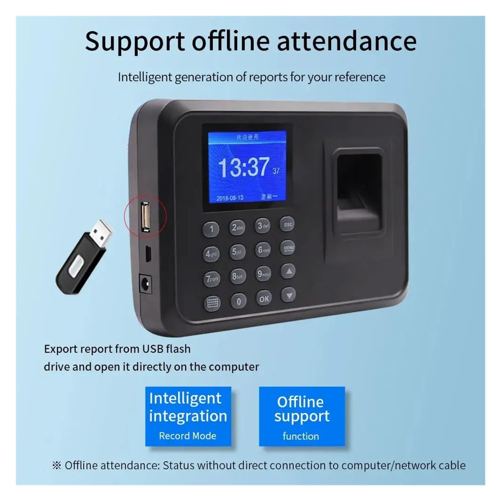 Reloj de tiempo, Máquina de asistencia con huella dactilar F01 Registrador de asistencia electrónico Dispositivo de gestión de salida de datos USB Equipo de registro de entrada de empleados