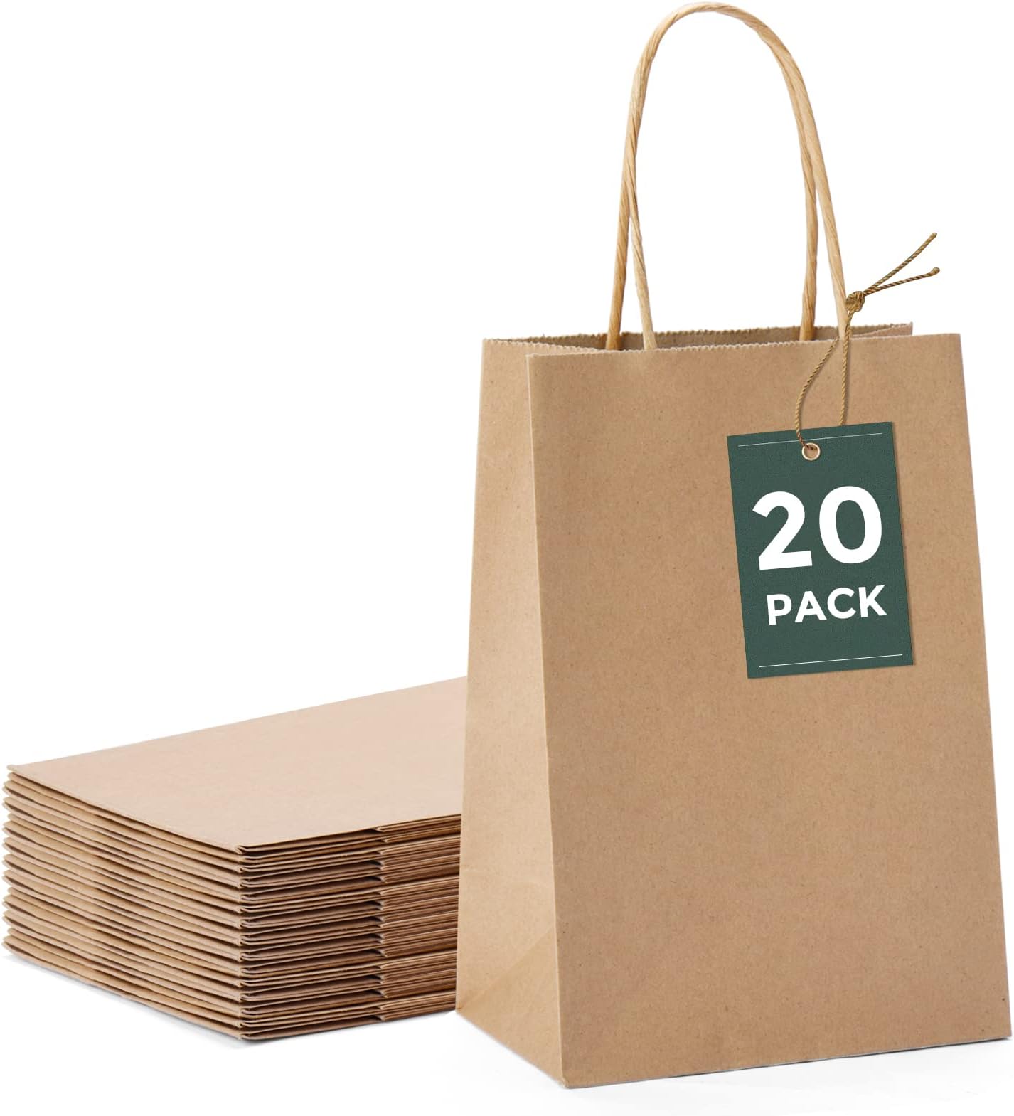 GSSUSA Halulu Brown Kraft Paper Bags - Gift Party Bags with handles - Pack of 25pc, 5"x3.75"x8" Shopping Bags