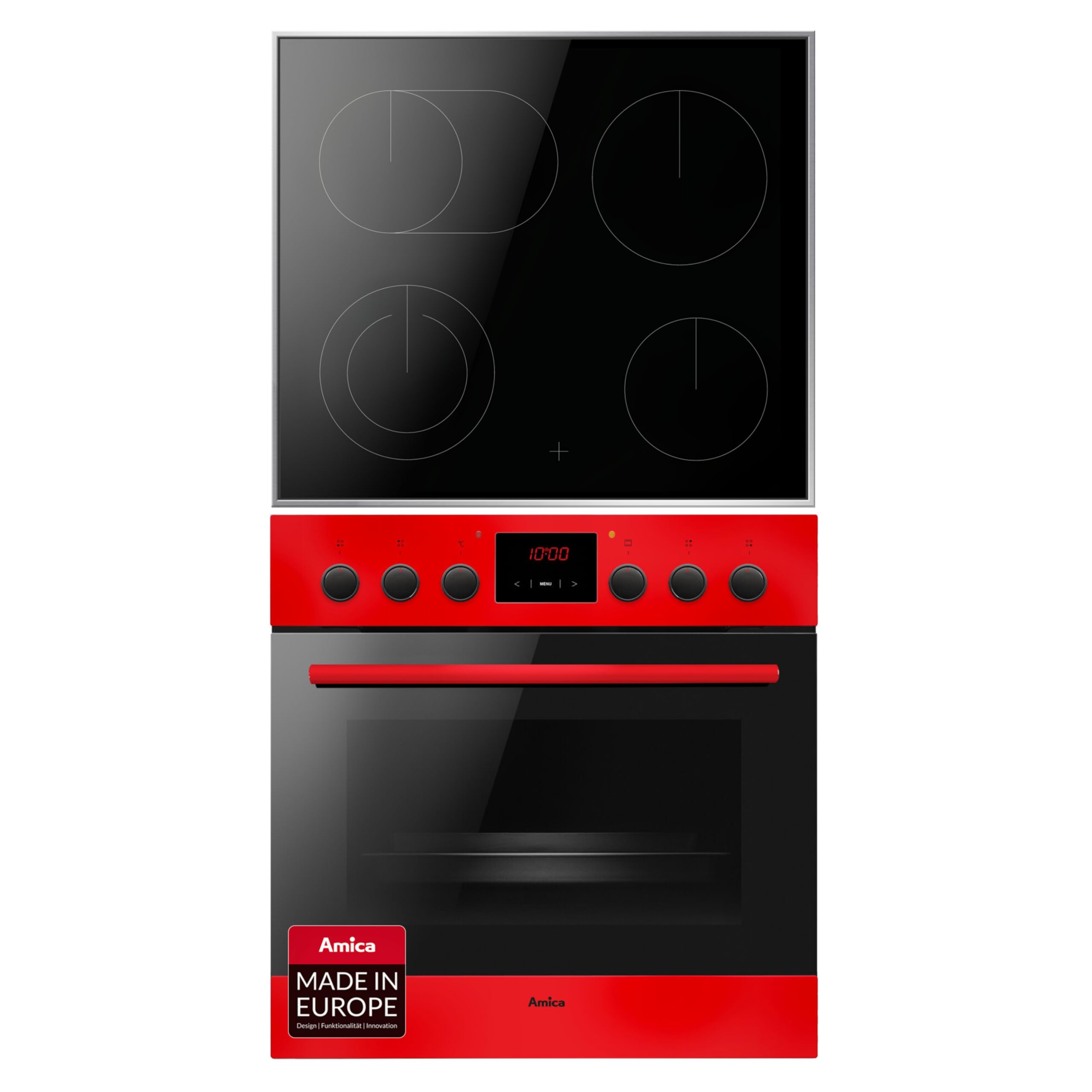 Amica Einbau Herd Set 65 Liter Backofen mit Glaskeramikkochfeld Edelstahlrahmen 11 Heizarten Heißluft Ringsystem Supergrill SteamClean EasyClean SensorControl 2fach Auszug – einbauherd mit ceranfeld