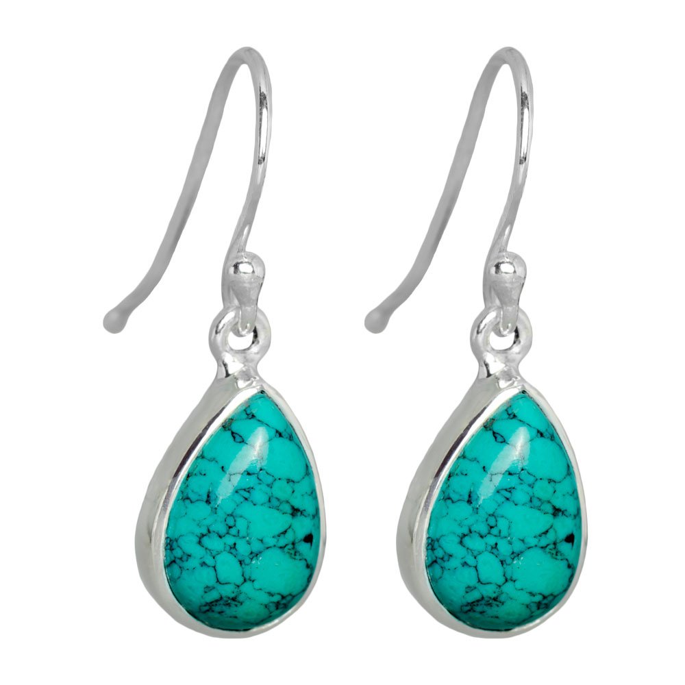 Stile Occidentale Gemma Stabilizzata Turchese Allungato Teardrop Filigree Lever Back Orecchini A Pendente Per Le Donne .925 Sterling Silver