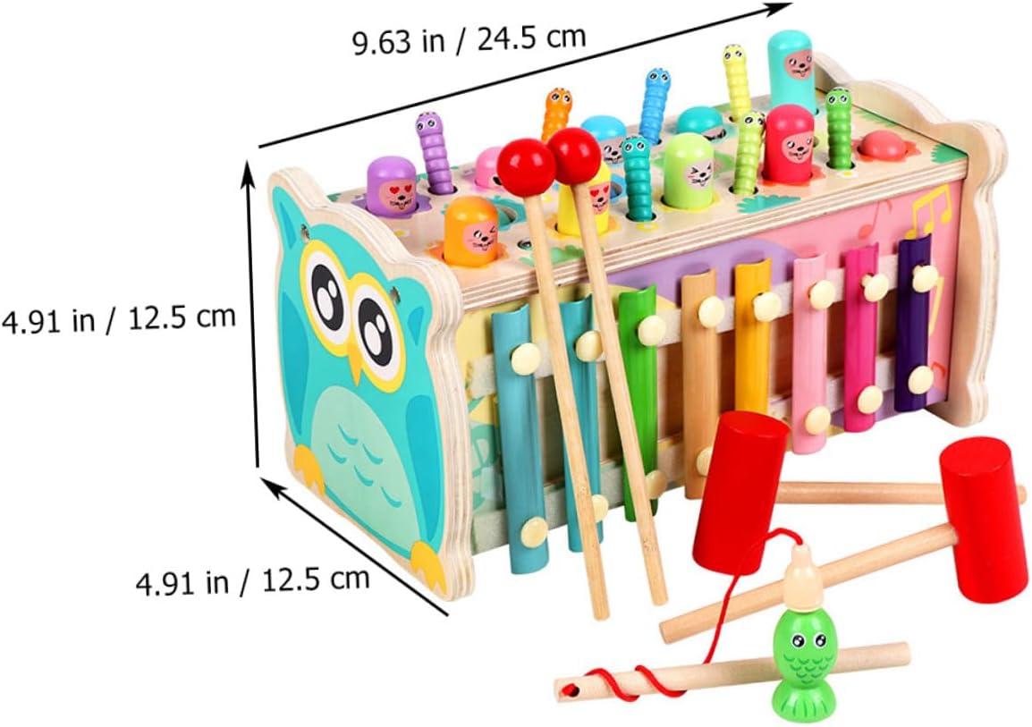 Wooden S Hammer Beating Musical Instrument and Fishing Game for Smooth Edges Small Hands Design Educational Play for Boys