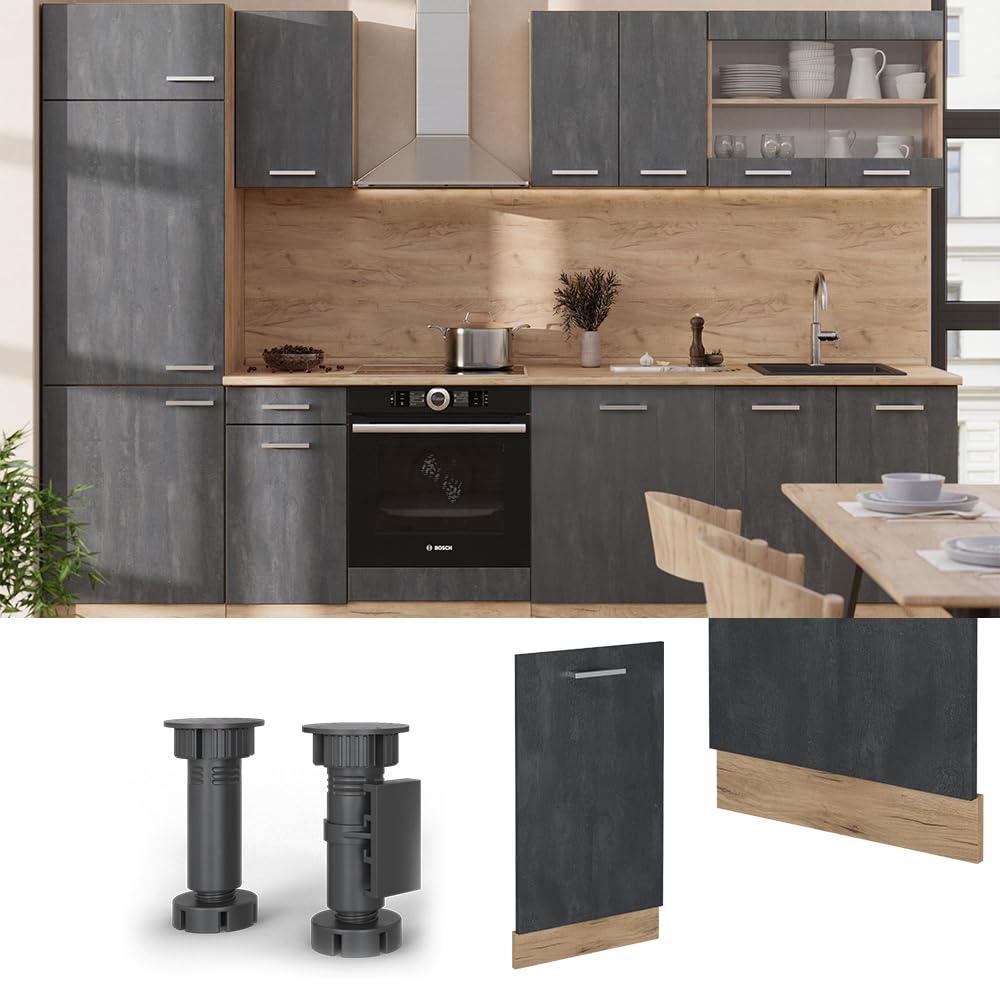 Vicco Geschirrspülblende R-Line, Schwarz Beton, 45 cm ohne Arbeitsplatte, zur freien Kombination innerhalb modularer Küchensysteme