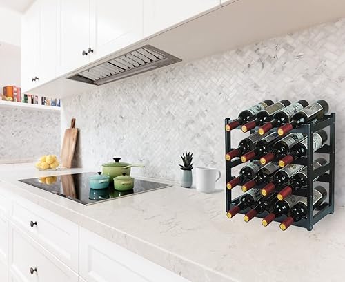 Miniatura 4 de Estante de vino de bambú, estante de almacenamiento de vino resistente y duradero, estantes de vino para encimera para despensa 4 niveles 16