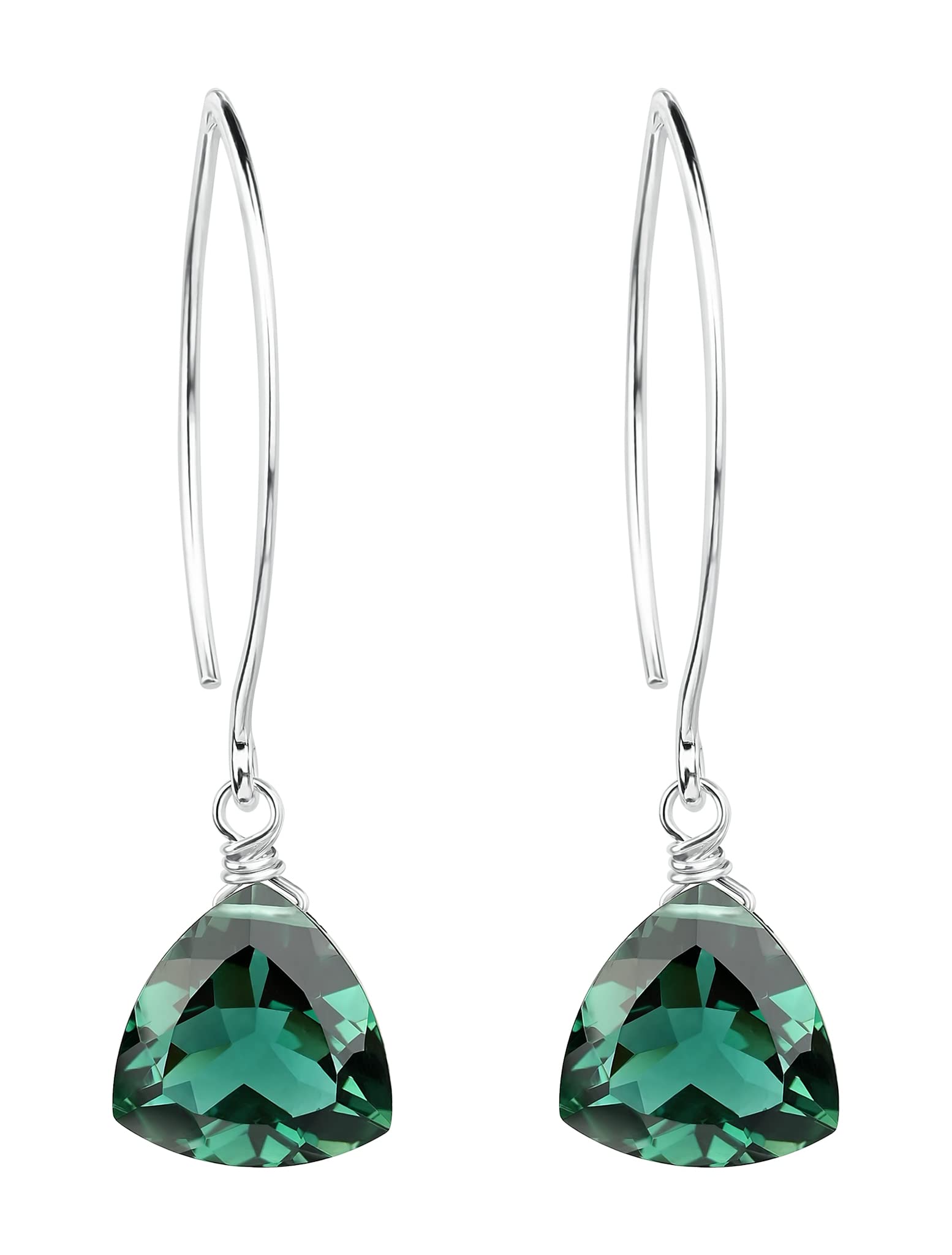Emerald Green Quartz Trillion Sterling Silver Earrings