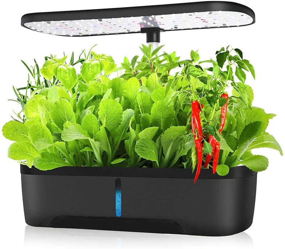 QXRSOP 12 Pods Hydroponics Growing System Indoor Garden with Full Spectrum LED Grow Light Auto-Timer Adjustable Height Silent Water Pump,4L Water Tank,Herb Garden Germination Kit 12 Sponge