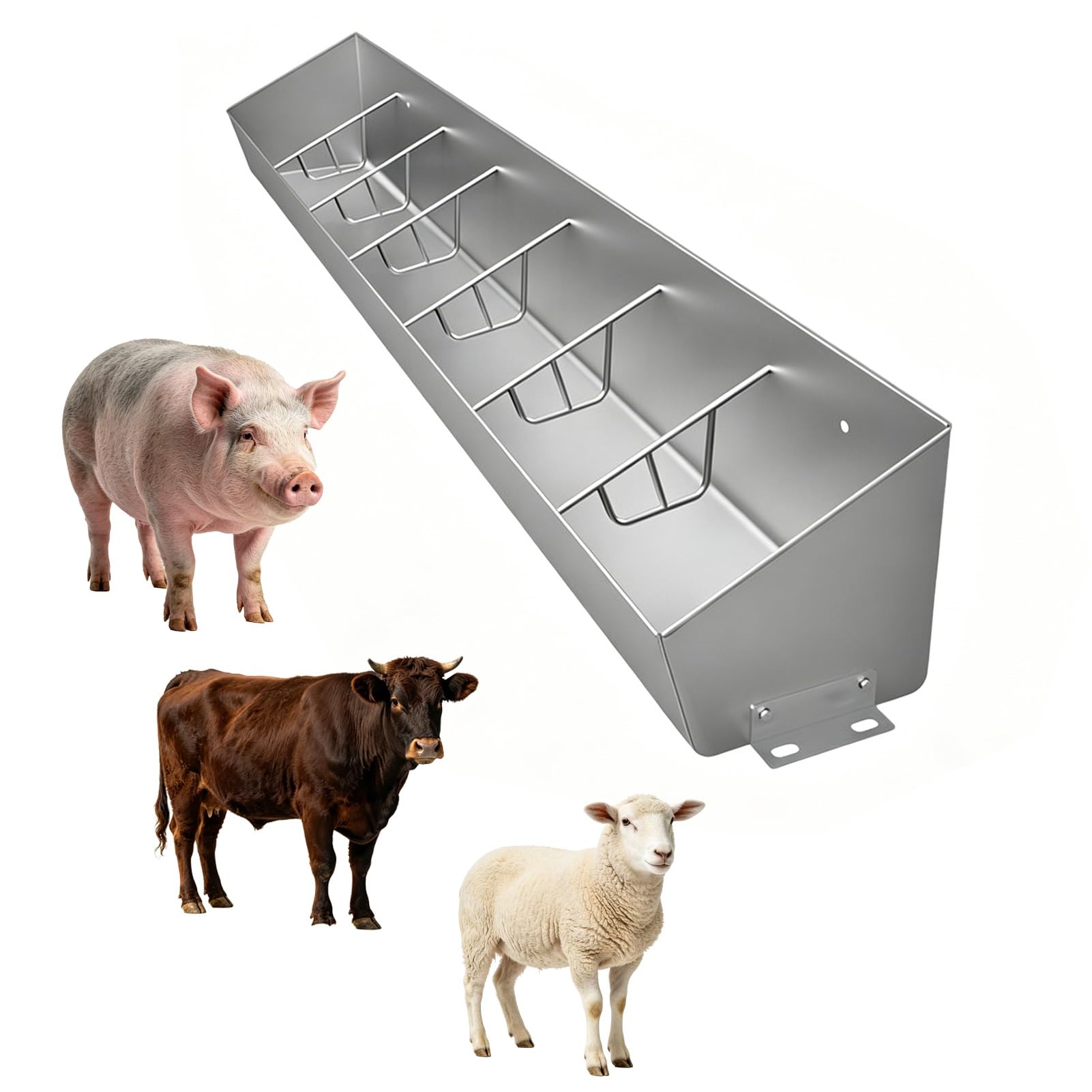 Mangiatoia per Maiali Mangiatoia Multicomparto Rinforzata per Suini, Abbeveratoio Metallico per Ovini, Bovini, Suini e Lama, Mangiatoia Sospesa per Bestiame con Viti(L200cm/78.7"(7 Slots))