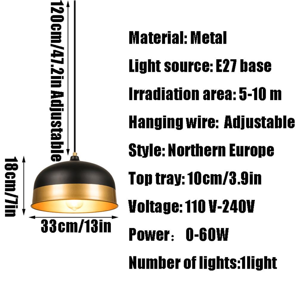 Metalowa lampa wisząca z gwintem E27, pojedyncza głowica, do salonu, sypialni i baru.