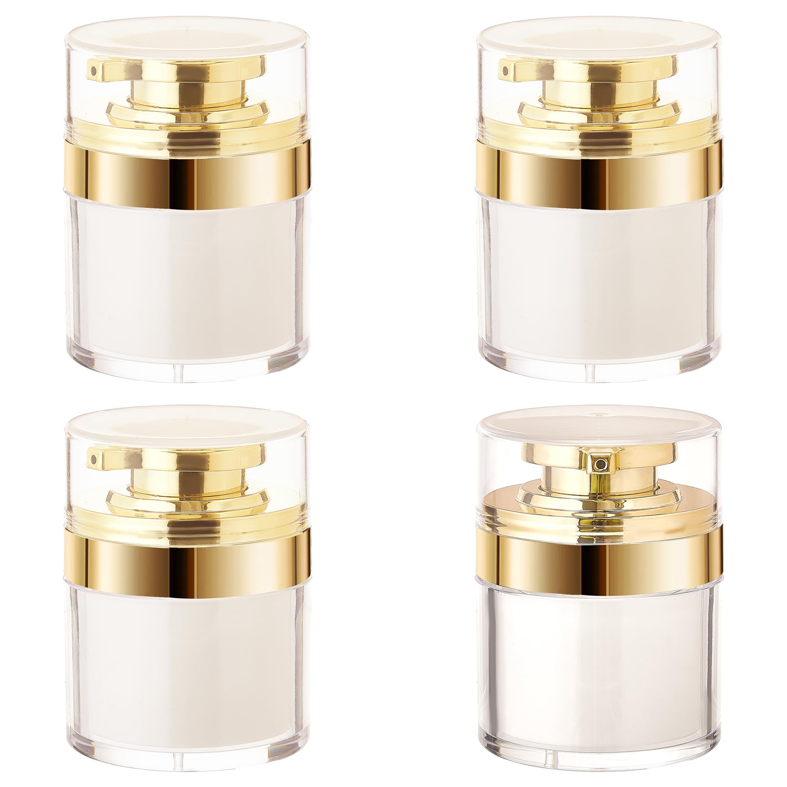 CHGCRAFT4pcs Gold Airless Pump Jars Moisturizer Pump Dispenser Lotion Cosmetic Travel Containers Vacuum Press Container, 50ml