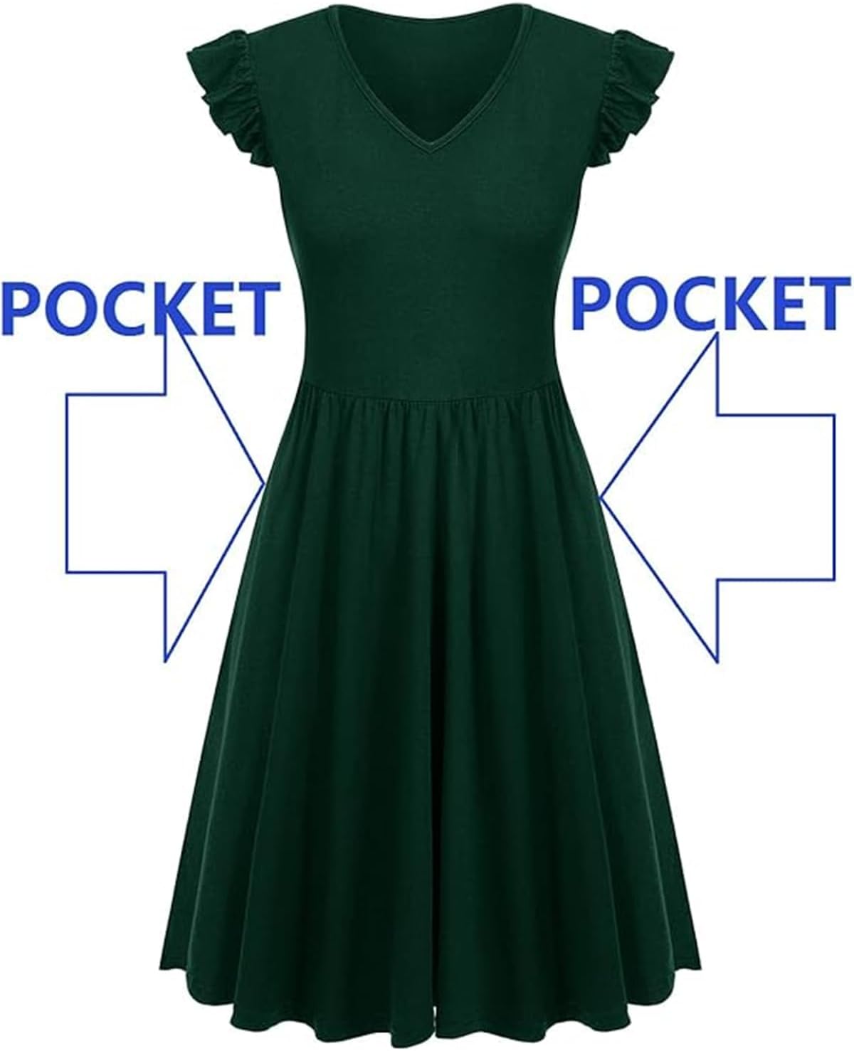 BARASA Women's Summer Dresses V Neck Ruffle Sleeveless Sundress A-line Knee Length Dress Cocktail Party with Pockets D648 - Image 5