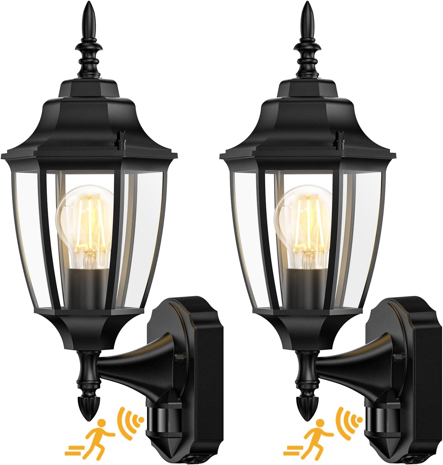 Lamomo2 Pack Outdoor Wall Lights, Aluminum Motion Sensor Security Light, Waterproof Outside Light with Smart PIR Sensor for Backyard, Garden, Doorway, Garage(Black)