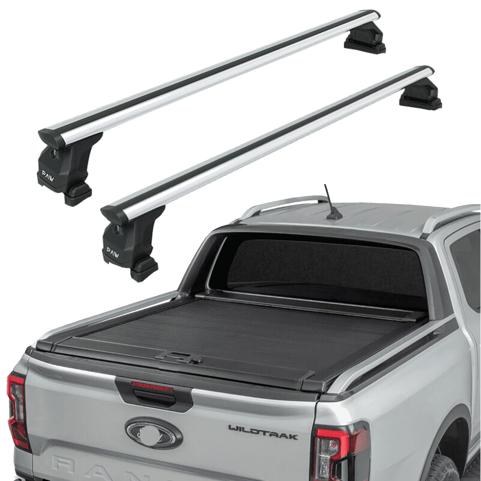 For Ford Ranger Raptor Aluminium Bed Rack Cross Bar, Metal Bracket, Lockable, Silver 2022- Up