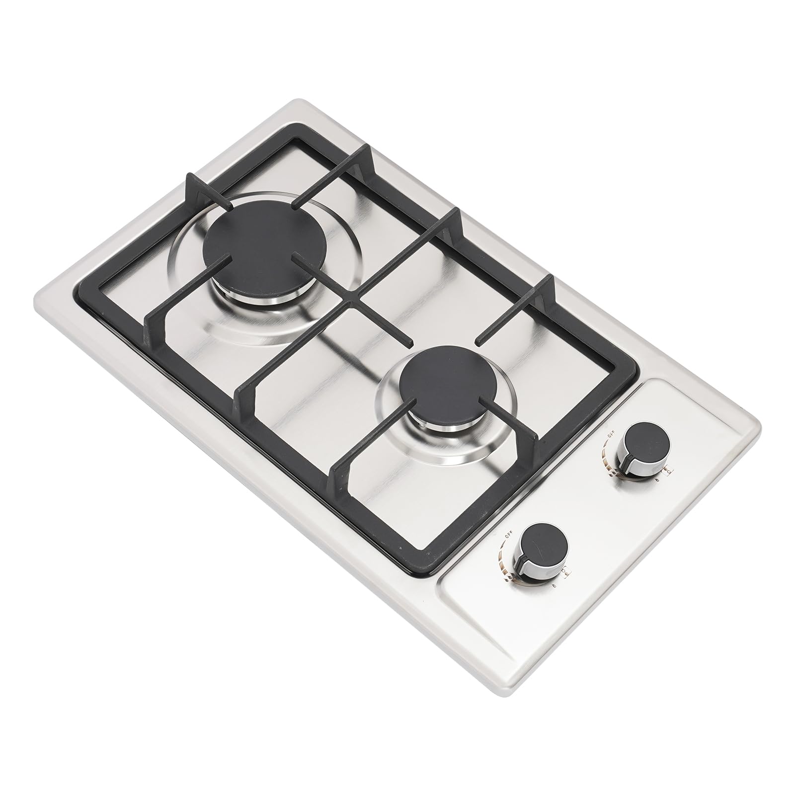 Cocina de gas con 2 fuegos de acero inoxidable, NG/LPG convertible, manguera de gas de 1,5 m, hornillo portátil de camping 51 x 31 x 10 cm, 3 kW + 1,75 kw, cocina de gas exterior (plata)