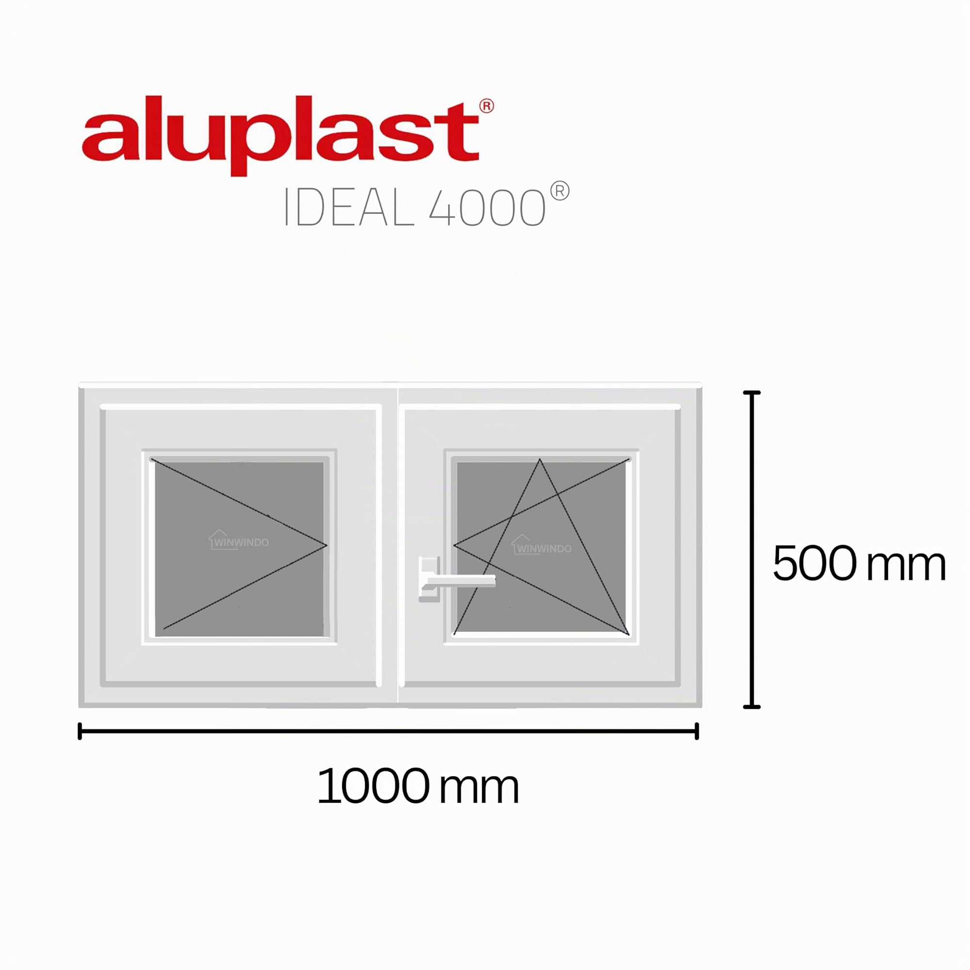 Ventana PVC Reforzada | 1000x500 | 2 Hojas Oscilobatiente | Cristal Climalit Mate | Perfil Aluplast | Blanca | No amarillea, Ruido <45db, Aislamiento Térmico | Entrega 24/48h
