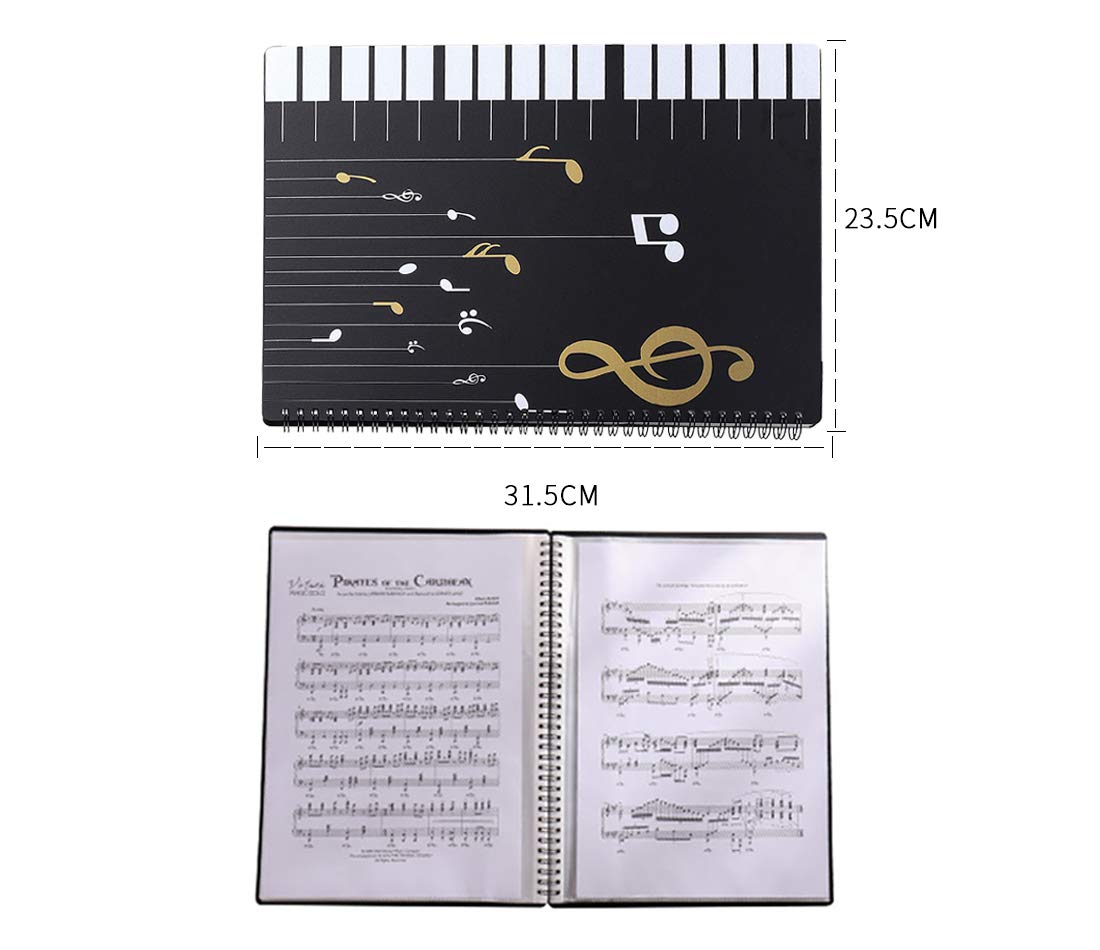 A4-map voor muziekbestanden, 30 vakken, waterdicht, opbergmap voor documenten, muziekpapier, witte pianotoetsen
