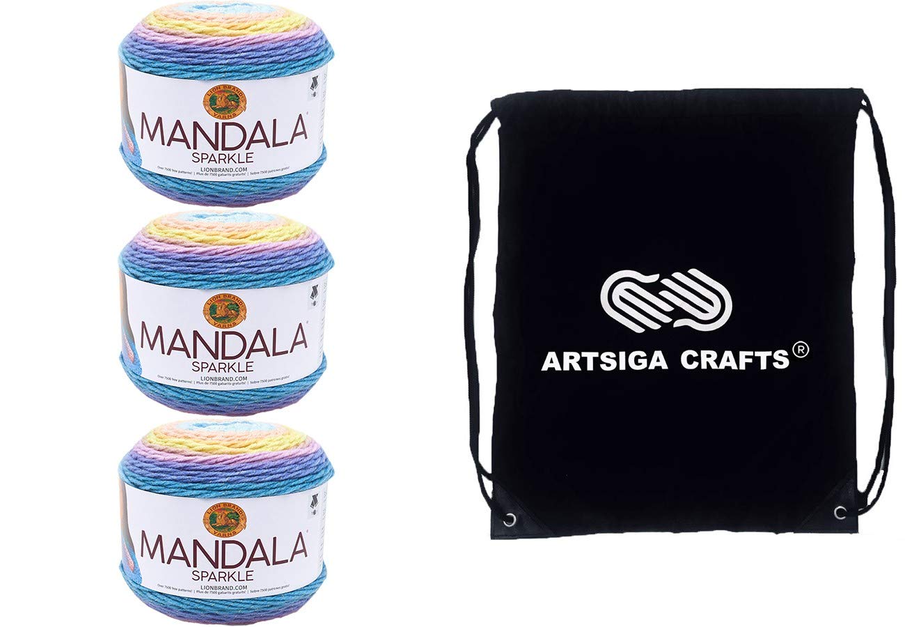 Lion Brand Mandala Sparkle Crux 527-312 (3-Skeins - Same Dye Lot) DK Light Worsted #3 Acrylic Yarn for Crocheting and Knitting with Project Bag โ image 1