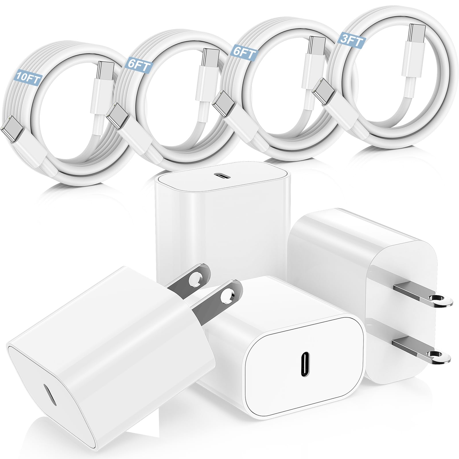 USB C Cable for iPhone 17 16 15 Charger[3ft/6ft/6ft/10ft],20W USB C Fast Charger Block with Type C Cord for iPhone 17 16 15 Pro Max/17 Air/16 15 Plus,Long iPhone 17/16 Fast Charging Cable for iPad/Air