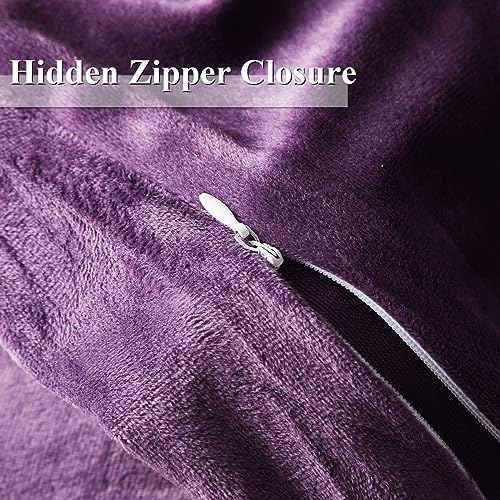 Ivellow Velvet Flannel Duvet Cover Set King Size Purple Duvet Ultra Soft Breathable Cozy Velour Luxury Bedding Set Zipper Closure Corner Ties