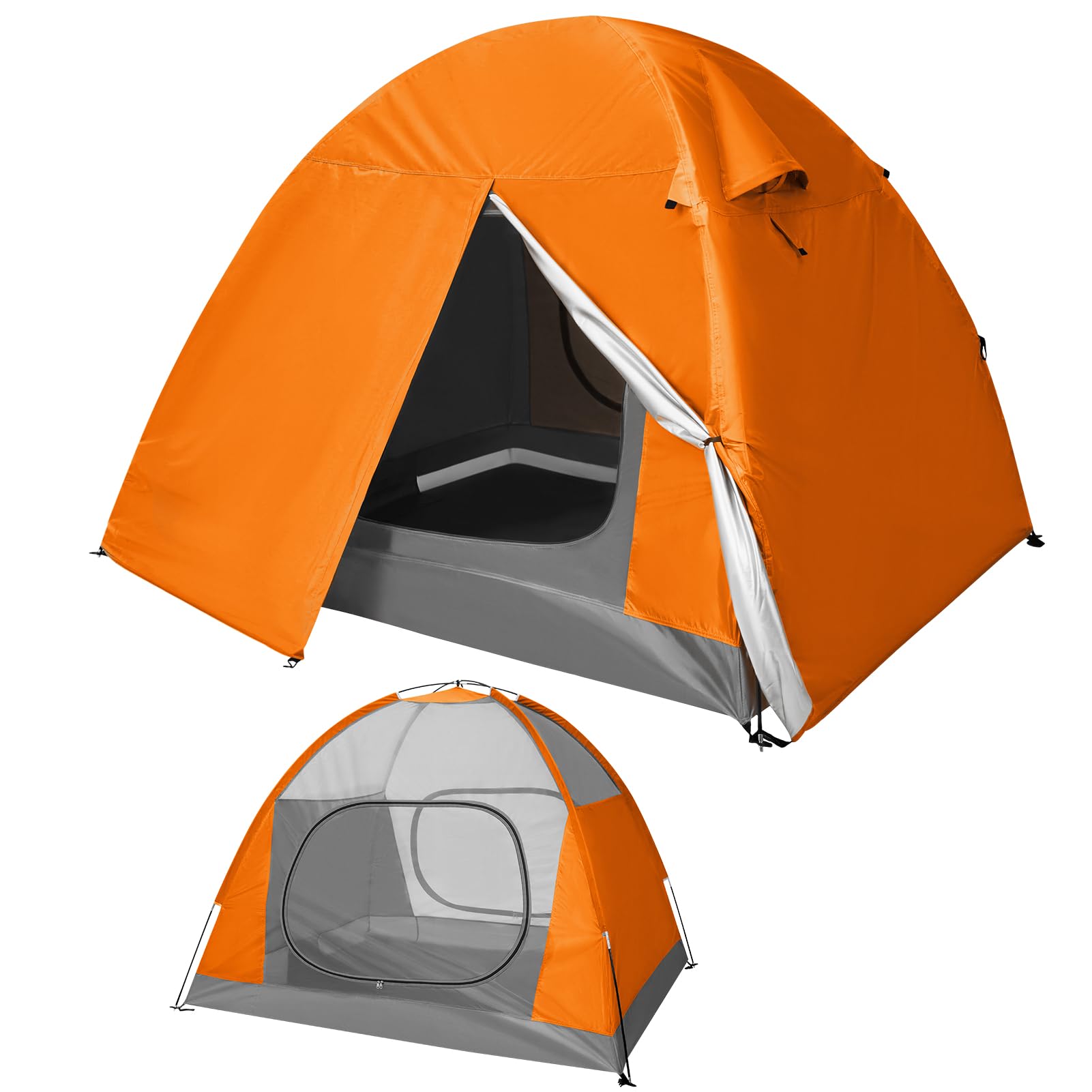 Warmiehomy Camping Tent, 2 Man Tent for Camping, Two Doors Backpacking Tent, Easy Set Up, 3 Season Waterproof Dome Tents for Outdoor Traveling Beach Hiking Mountaineering, Orange