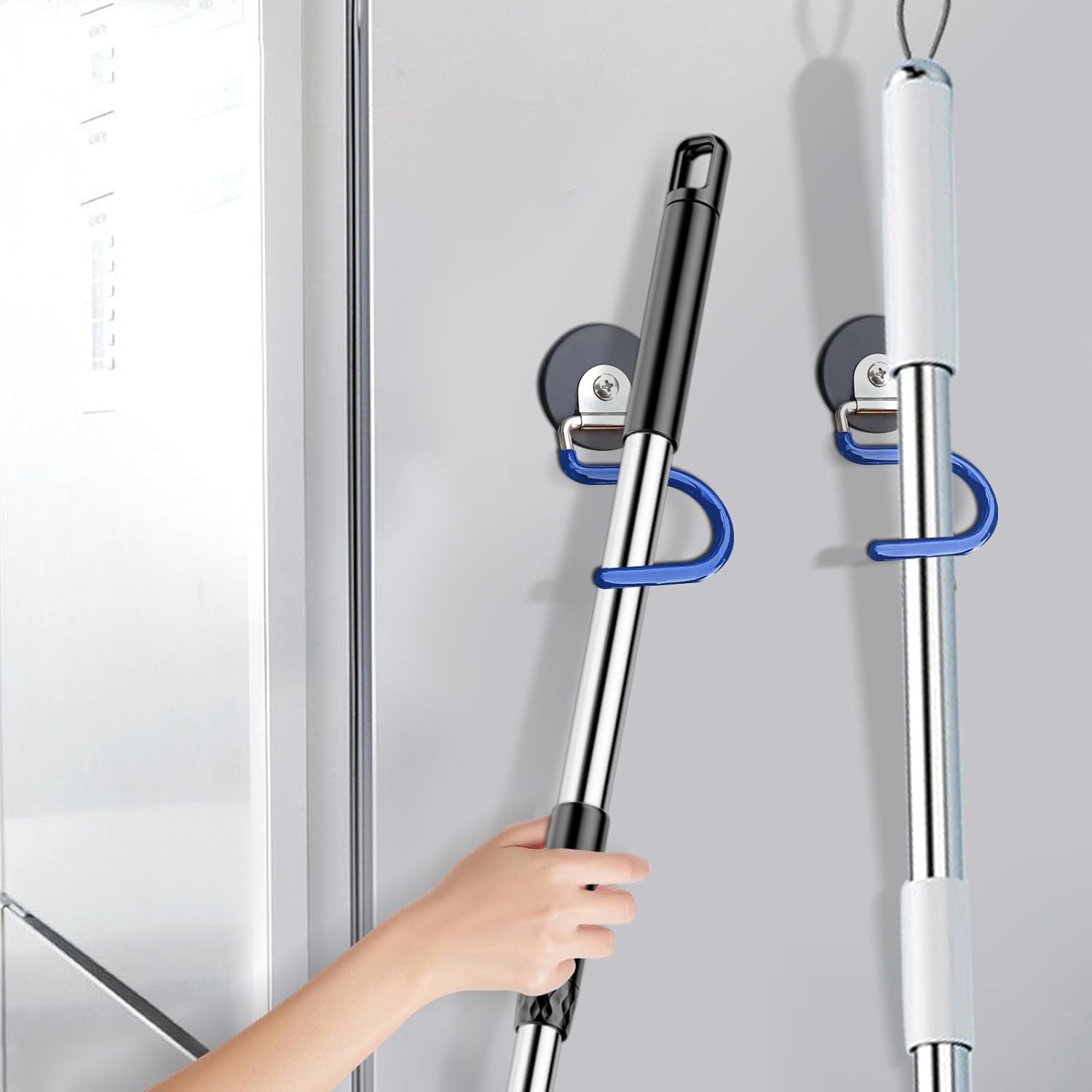 Magnetic Broom Hooks Broom Holder Do Not Require Drilling Warehouse Kitchen Refrigerator Metal Surface Suitable Broom Holder Wall Mount (Blue, Single)