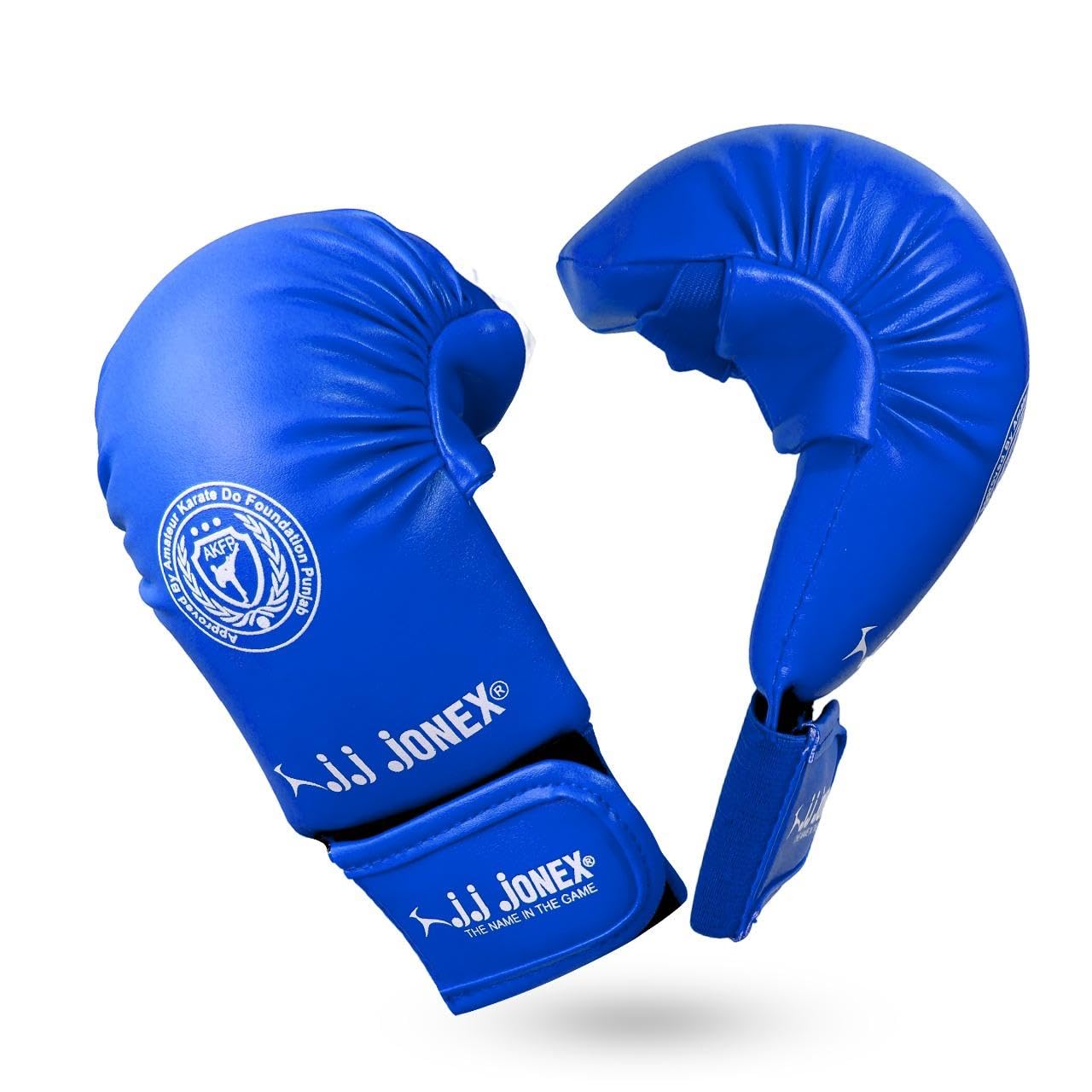 JJ Jonex Moulded Karate Glove, Punching Bag Gloves for Training, Foam Padding, Elastic Hook & Loop Wrap Around Strap, Gloves for Better Protection | PU Shell | Foam Padding | Blue |-image-35