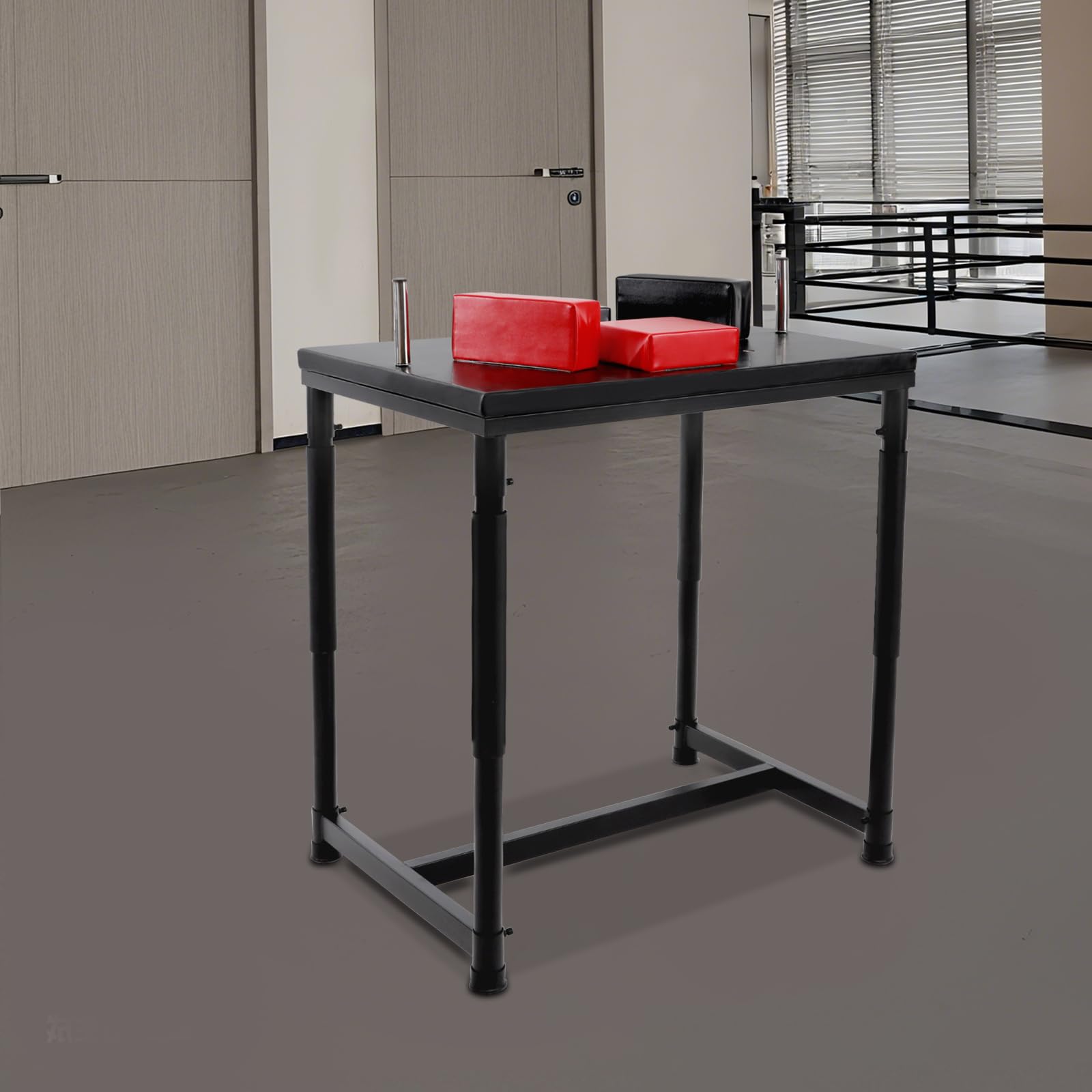 90 x 65 x 100CM Armdrücktisch, 1000KG Belastbarkeit Edelstahl Rot/Schwarz Arm Wrestling Tisch Wettkampftisch Krafttrainingsgerät mit Polster Ellenbogenauflagen für Fitnessstudio Verein Sporthallen