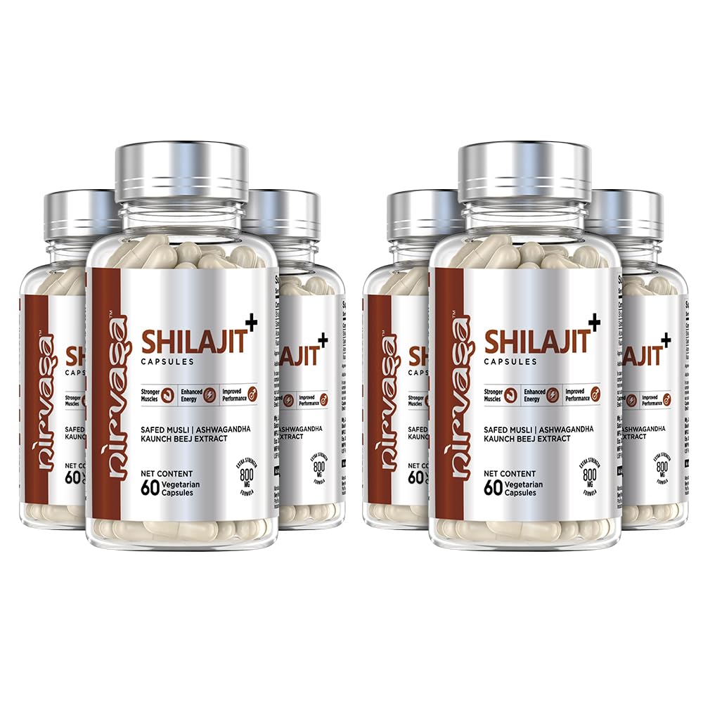 Nirvasa Shilajit Capsules (800 mg) with Safed Musli, Ashwagandha & Kaunch Beej | Purest Shilajit for General Wellness- 60 Capsules (Pack of 6)