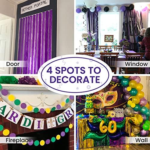 Image of PartyWoo Mardi Gras Crepe Paper Streamers 6 Rolls 492 ft Pack of Metallic Gold Purple and Green Crepe Paper for Mardi Gras Halloween Birthday Party Decorations (1.8 Inch x 82 Ft /Roll)