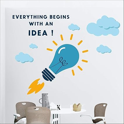EXO Decor 'Everything Begins with an Idea - Office - Motivational - Inspirational - Quotes - Wall Sticker ' - (Multi Colour, Vinyl - 100cm X 80 cm)