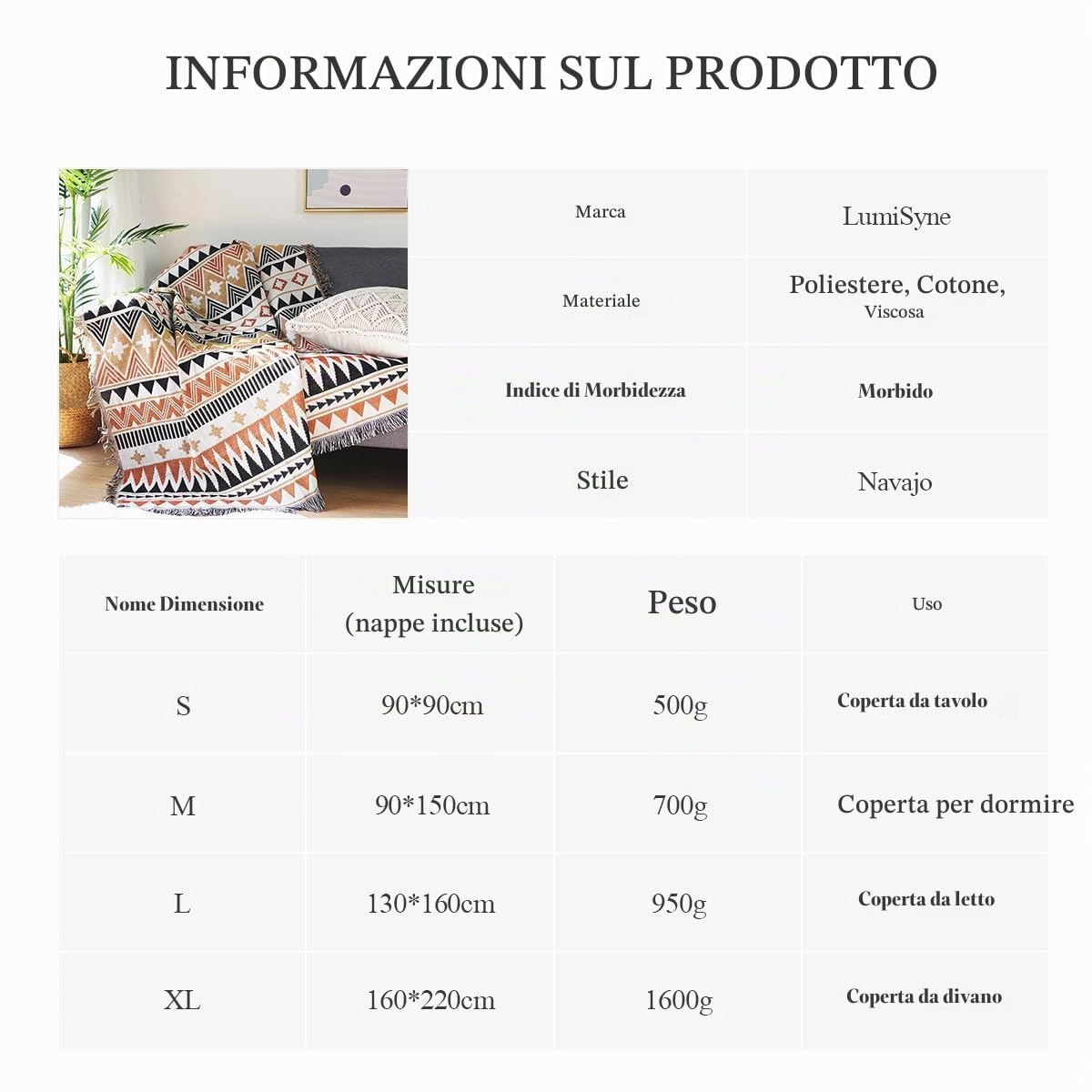 LumiSyne Coperta Azteca Navajo Coperte Plaid In Cotone Intrecciato Con Nappina Stile Etnico Tribale Motivo Geometrico Reversibile Decorativo Coperta Da Tiro Per Letto Divano Arazzo Tovaglia Tappeto