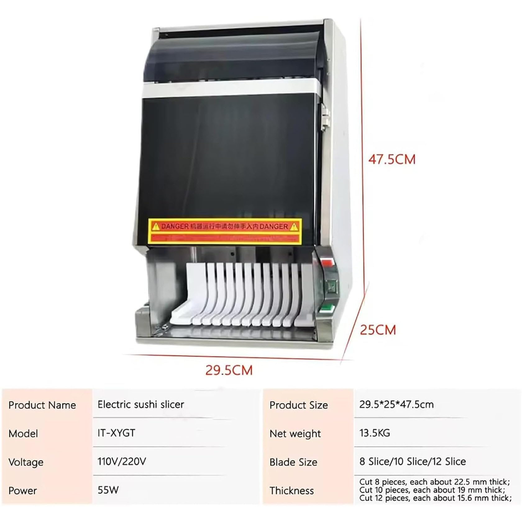 Gewerblicher automatischer Sushi-Rollenschneider mit Abnehmbarer Klinge, hohe Effizienz für 8/10/12 Stücke, für die Sushi-Herstellung, 8 Scheiben,8slices