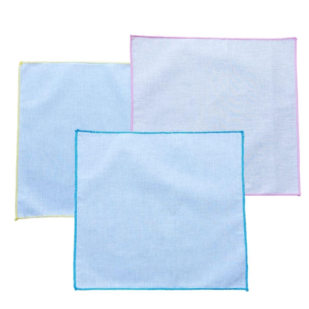 Plain White Cotton Handkerchief with Embroidered Scallop Border | Soft 100% Cotton Hanky 30x30 cm | Multicolor Edge (Blue, Yellow, Pink) | Reusable Pocket Handkerchief for Women-image-45