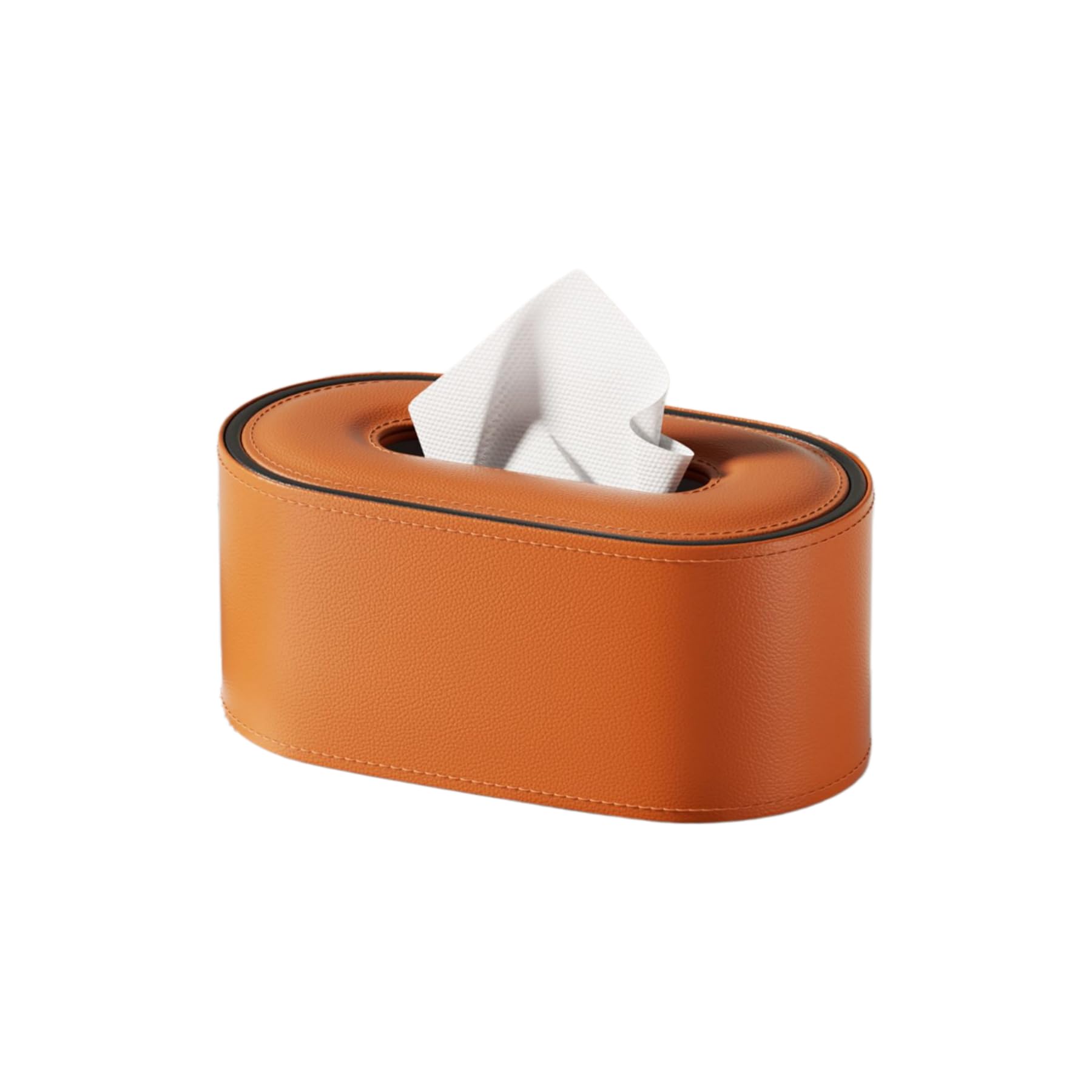 Oval PU Leather Tissue Box Cover, Flocked Lining, 4 Colors, for Standard Rectangular Tissues-Orange