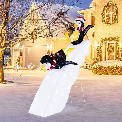 COSTWAY LED Weihnachts Pinguin, beleuchtete Weihnachtsdeko mit 130...