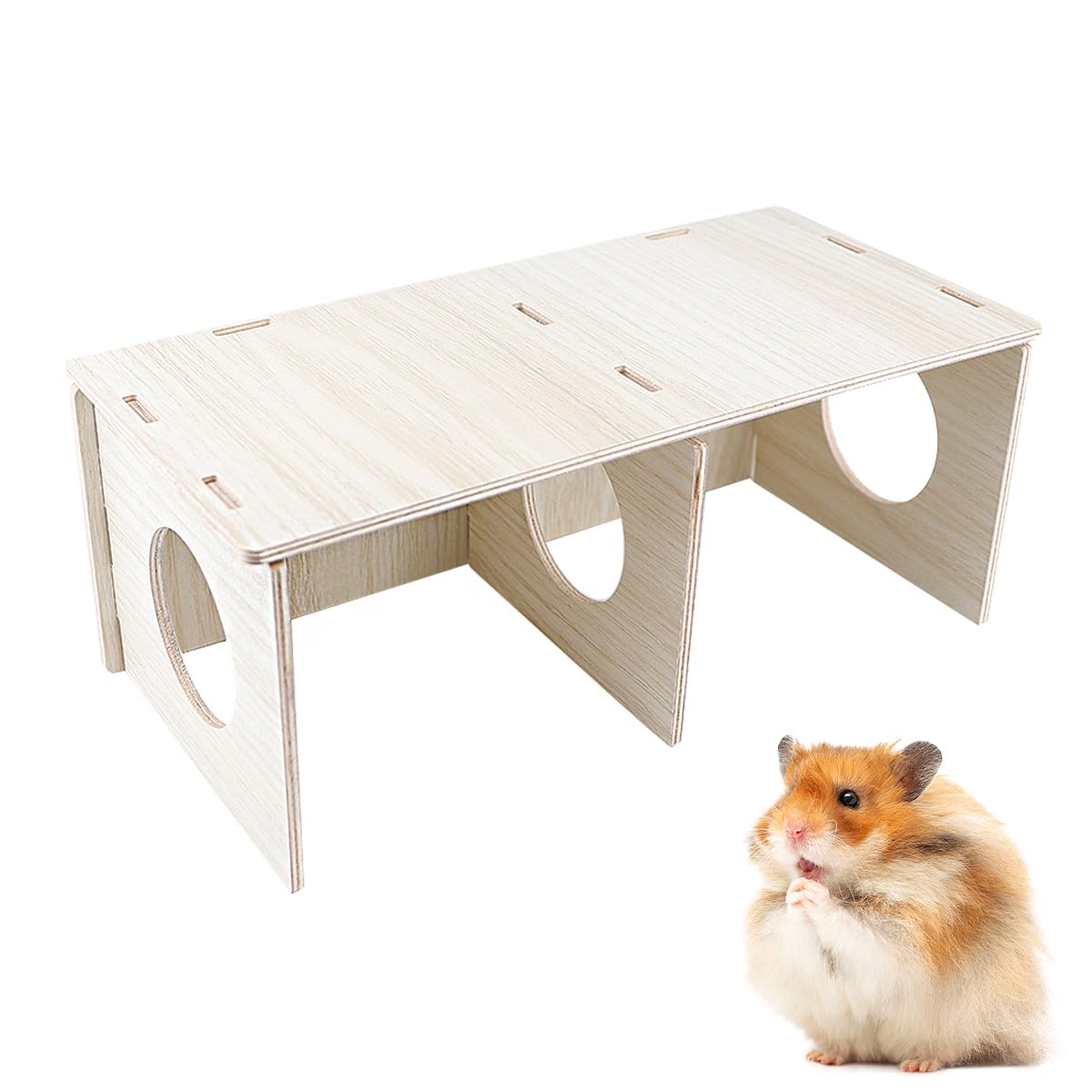 GYOTUU Wood Hamster Peep Shed, Hamster Hiding Toys Natural Wood Cabin - Fun and Functional Rat Habitat Decor, Multi-Chamber Hideaway for Hamsters, Gerbils, Guinea Pigs, and Squirrels
