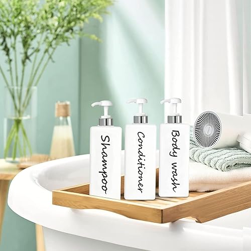 Miniatura 10 de Dispensador de champú y acondicionador (juego de 3, 27 onzas), botellas modernas de bomba de champú recargables para jabón de ducha, juego de
